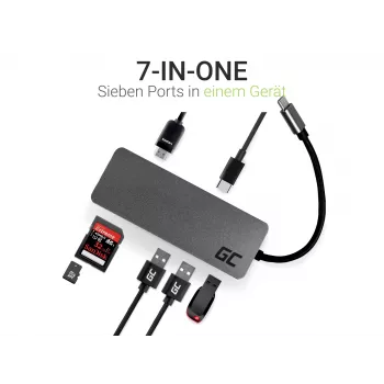 Green Cell AK50 - USB 3.2 Gen 1 (3.1 Gen 1) Type-C - USB 2.0 - USB 3.2 Gen 1 (3.1 Gen 1) Type-A - USB 3.2 Gen 1 (3.1 Gen 1) Type-C - MicroSD (TransFlash) - SD - Silver - Apple MacB