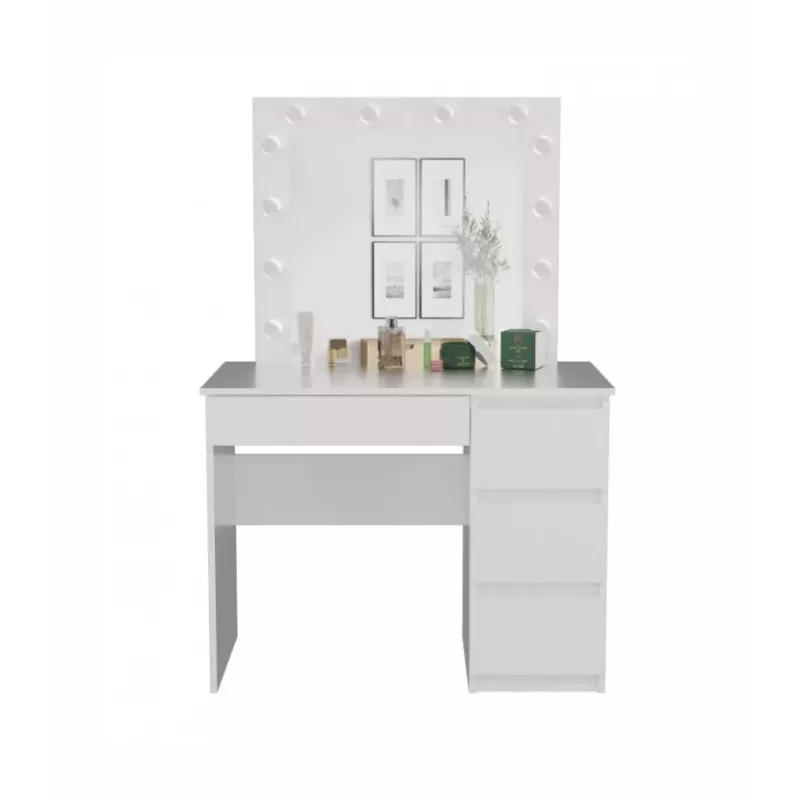 Dressing table set MIJAS, right-handed, top e shop — desk 98×76×51 cm, 4 drawers, LED mirror, white, height 1460 mm