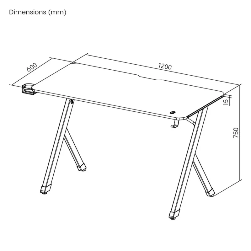 MACLEAN NanoRS RS102 Gaming Desk with RGB LED Backlight, 120x60 cm, Black