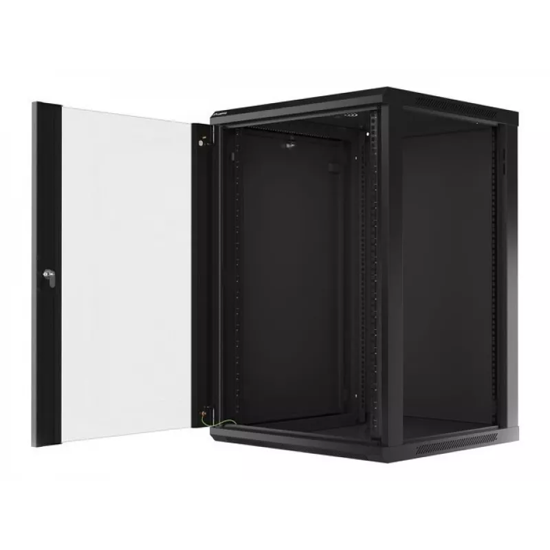 Lanberg WF01-6618-10B Wall-Mounted Rack Cabinet 18U 600x600 mm Black with Glass Door