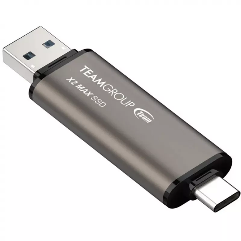 TeamGroup X2 MAX 1TB Dual USB-A/USB-C Flash Drive, USB 3.2 Gen 2, Titanium/Black