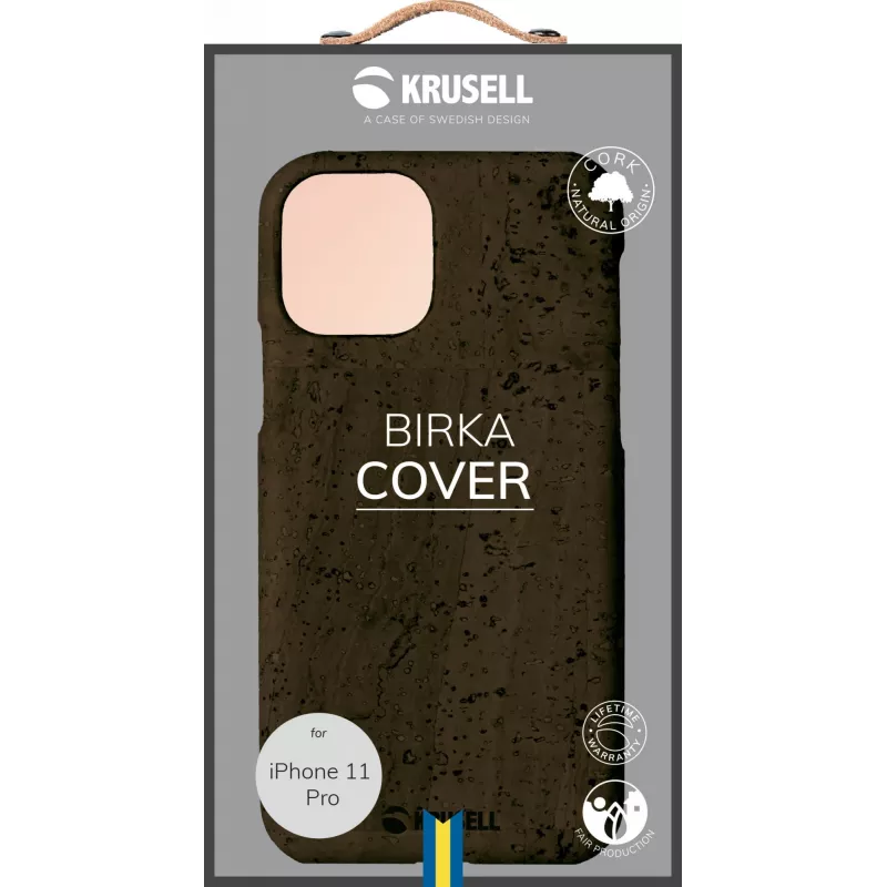 Phone case Krusell Birka for Apple iPhone 11 Pro, dark brown leather-style cover