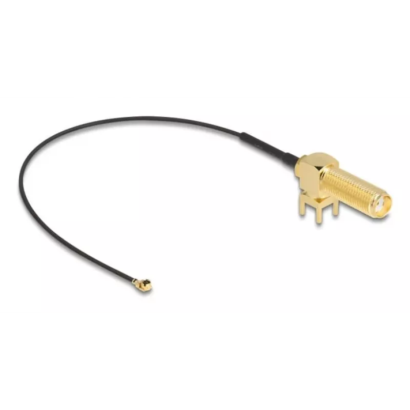 DeLOCK Antenna Cable SMA 90° PCB jack bulkhead coaxial cable 0.15 m I-PEX MHF1 Black Gold