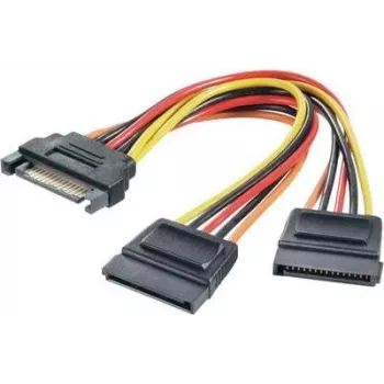 Power Y-Adapter Renkforce 1× SATA power plug 15‑pin to 2× SATA power sockets 15‑pin, 0.15 m, black/red/yellow