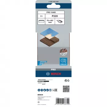Best for Wood Sanding belt for wood 3 pieces grain 220 75 mm x 457 mm