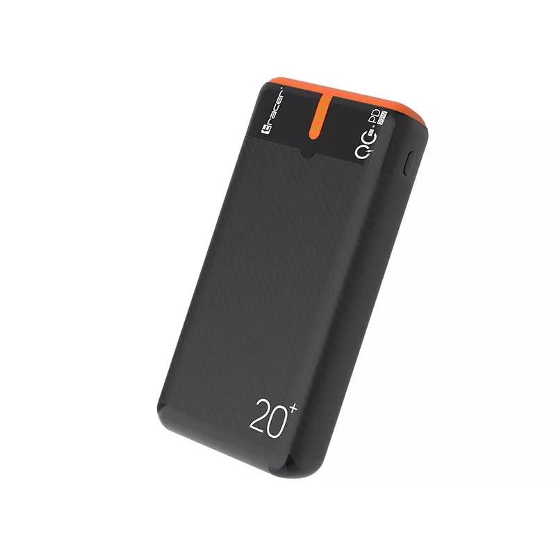 Portable charger TRACER EnerGen 20000 mAh, Power Delivery 20W, USB-C input, 2×USB-A outputs, 3-device support, orange