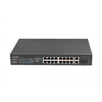 Unmanaged switch LANBERG RSFE-16P-2C-250 — 18-port Gigabit, 16x PoE+ (30W), 2x SFP, 250W, 1U, metal, rack-mount