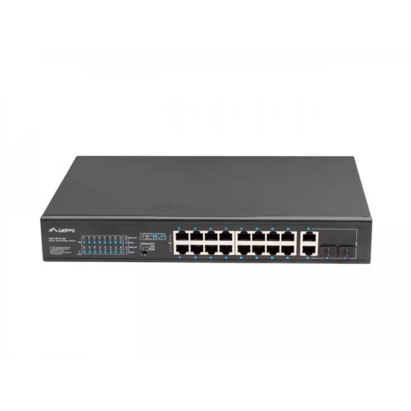 Unmanaged switch LANBERG RSFE-16P-2C-250 — 18-port Gigabit, 16x PoE+ (30W), 2x SFP, 250W, 1U, metal, rack-mount