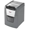 Paper shredder REXEL Optimum AutoFeed+ 100X — 100-sheet auto feed, 4 x 28 mm cross-cut, 34 L bin, aluminium