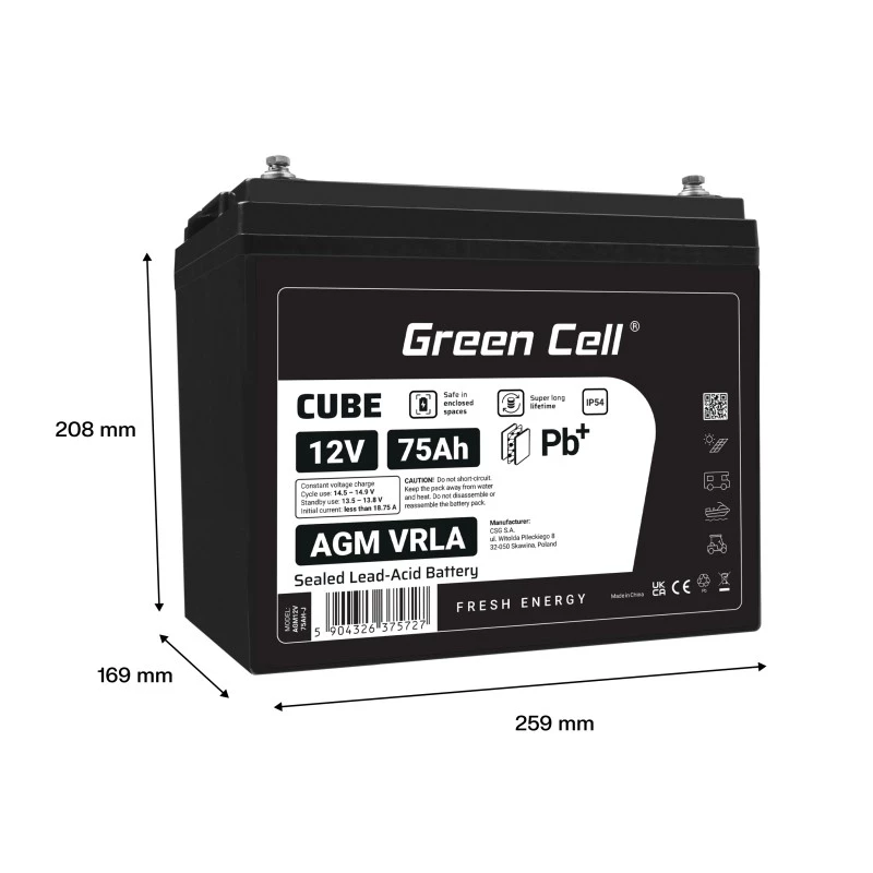 Battery AGM VRLA 12V 75Ah IP54
