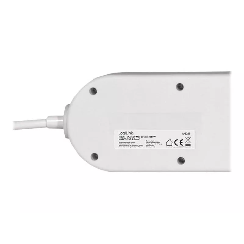 Power Extension LogiLink LPS259 1.5 m 6 AC Outlets Indoor White
