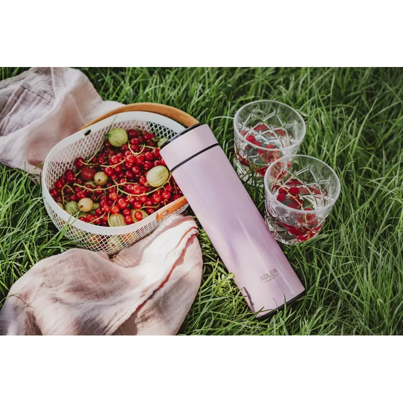 Thermal Flask Adler AD 4506P stainless steel with silicone sleeve, pink, vacuum insulated