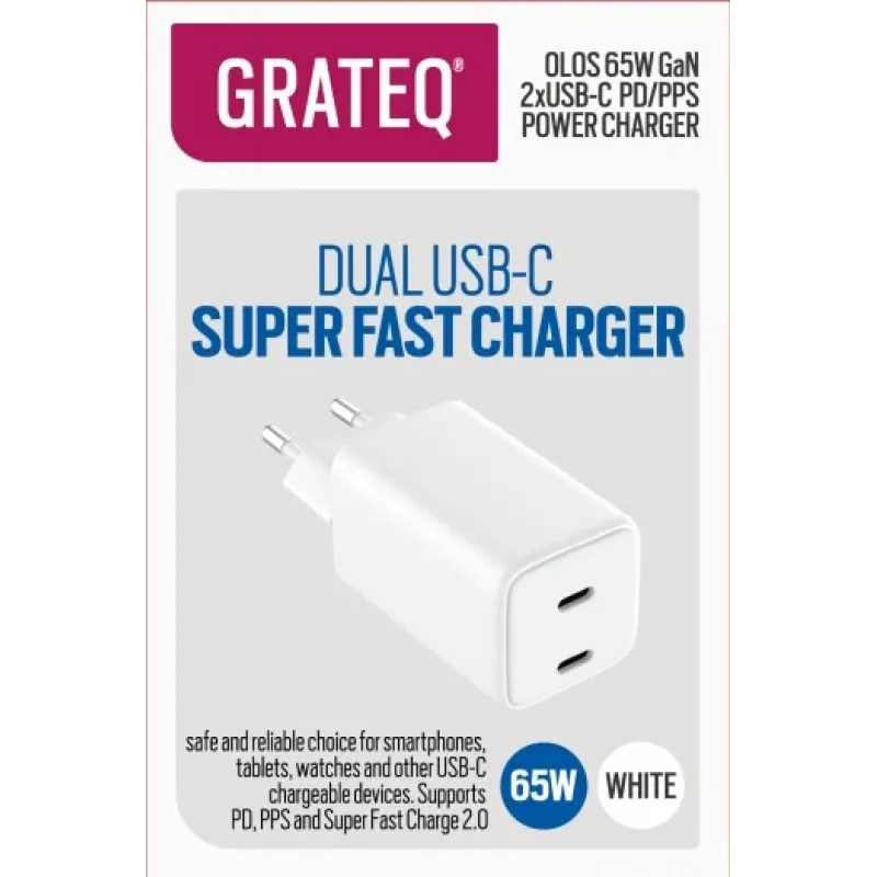 Charger GRATEQ OLOS PD/PPS 2xUSB-C 65W Fast Power Charger 35W