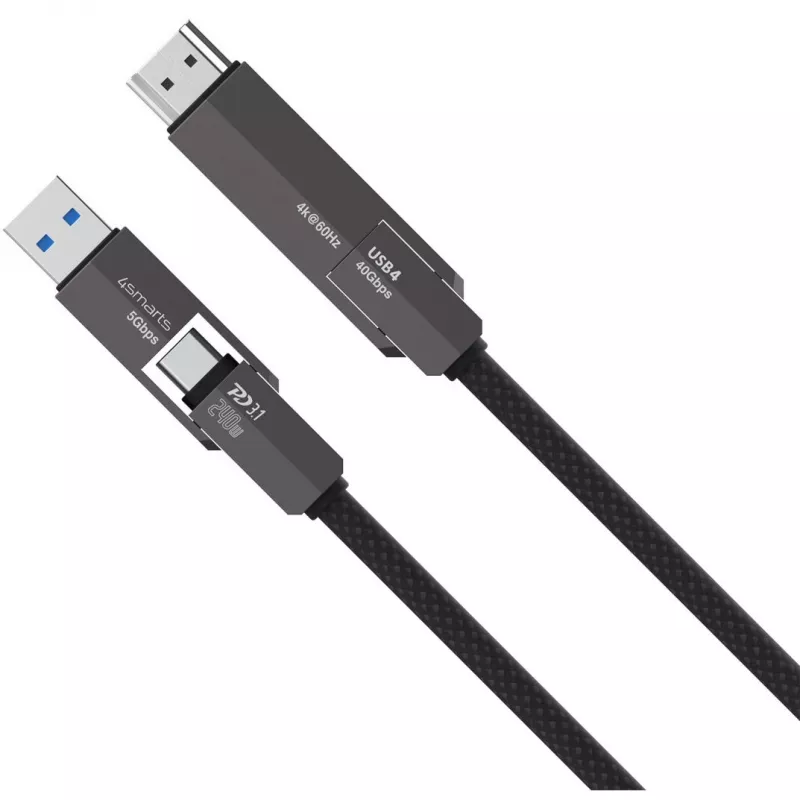USB4 HDMI cable 4smarts ComboCord 240W 1.5 m – USB4 to HDMI, 240W power delivery, 1.5m length