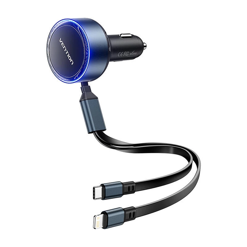 Car charger Vention FFOB0 30W with USB‑C to Lightning cable, 30 W output for iPhone charging