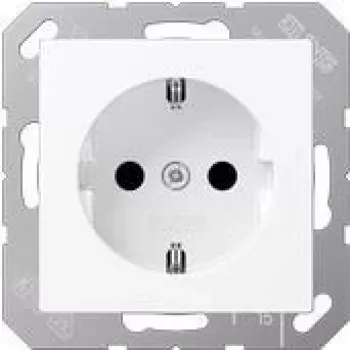 Socket outlet Type F Jung A 1520 BFKI WWM, 16 A, 250 V, white, thermoplastic, 55×55 mm