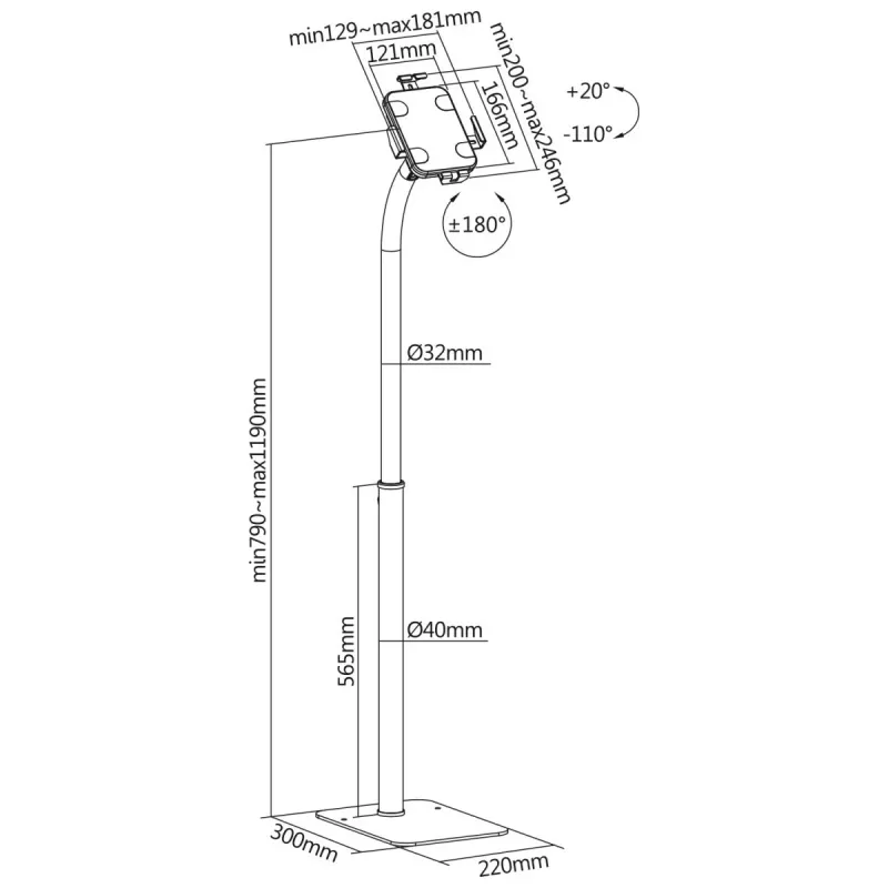 Tablet holder MACLEAN MC-467W adjustable height compatible with tablets