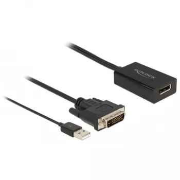 Delock - Adapter Cable - DVI-D, USB (power only) (M) to DisplayPort (W) - DisplayPort 1,2 - 50cm - Support of 4K 30 Hz - Black (63189)