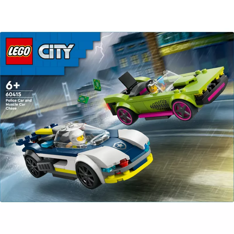 LEGO City playset 60415 Police Car and Muscle Car Chase — 213 pieces, 2 minifigures, age 6+