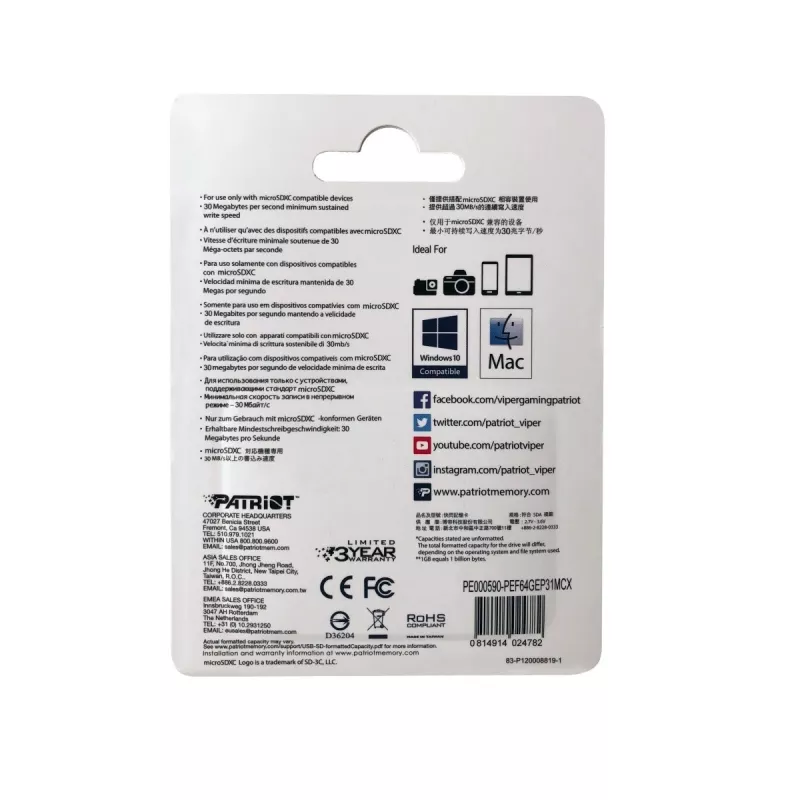 Patriot Memory PEF64GEP31MCX memory card 64 GB MicroSDXC Class 10