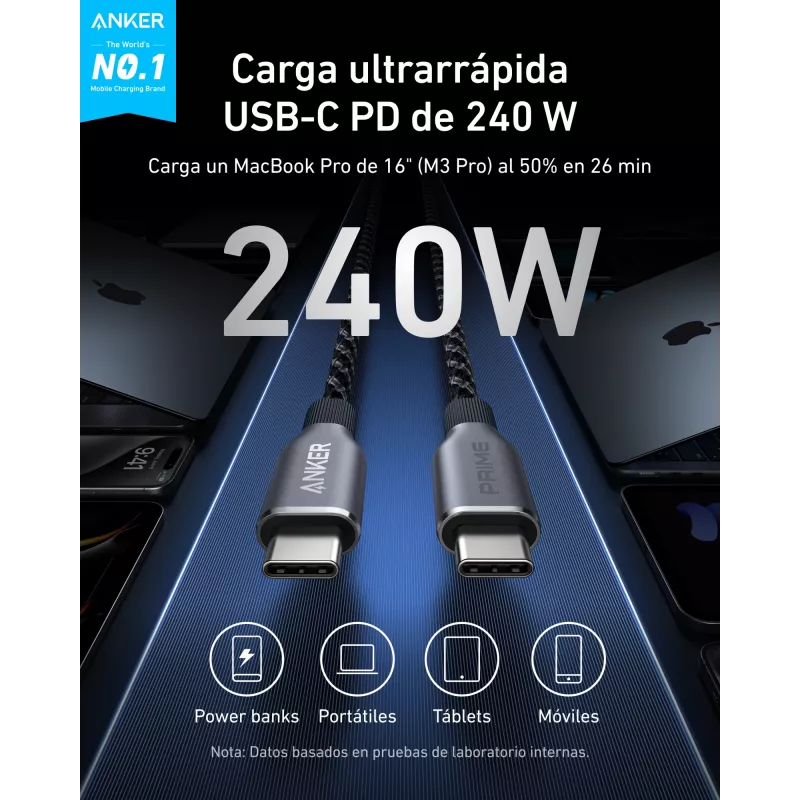 Anker Innovations Prime USB-C to Cable 90cm 240W Upcycled-Braided - Cable - Digital/Data (A88E2011)