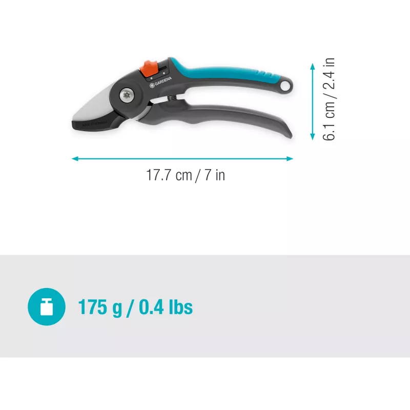 Pruning shears GARDENA PremiumCut 12240-20 anvil for dry wood, grey/turquoise