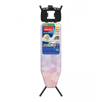 Full-size ironing board VILEDA Dimond Plus 173270 — 1200×380 mm, adjustable height 77–97 cm, cotton cover, steel legs, iron rest