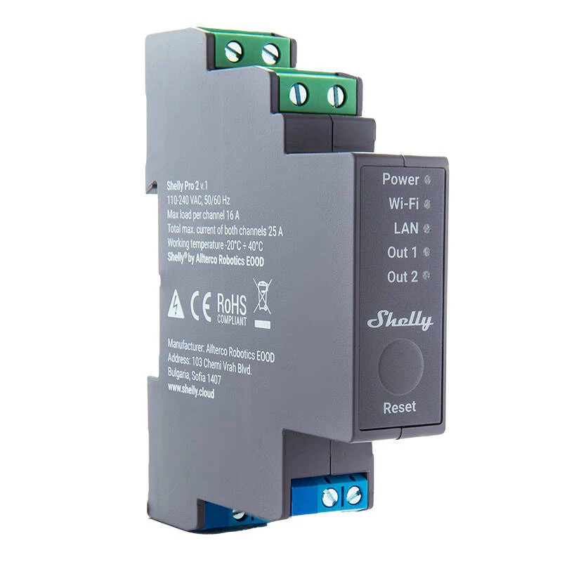 Shelly Pro 2 DIN Rail WiFi/LAN/Bluetooth Relay Switch