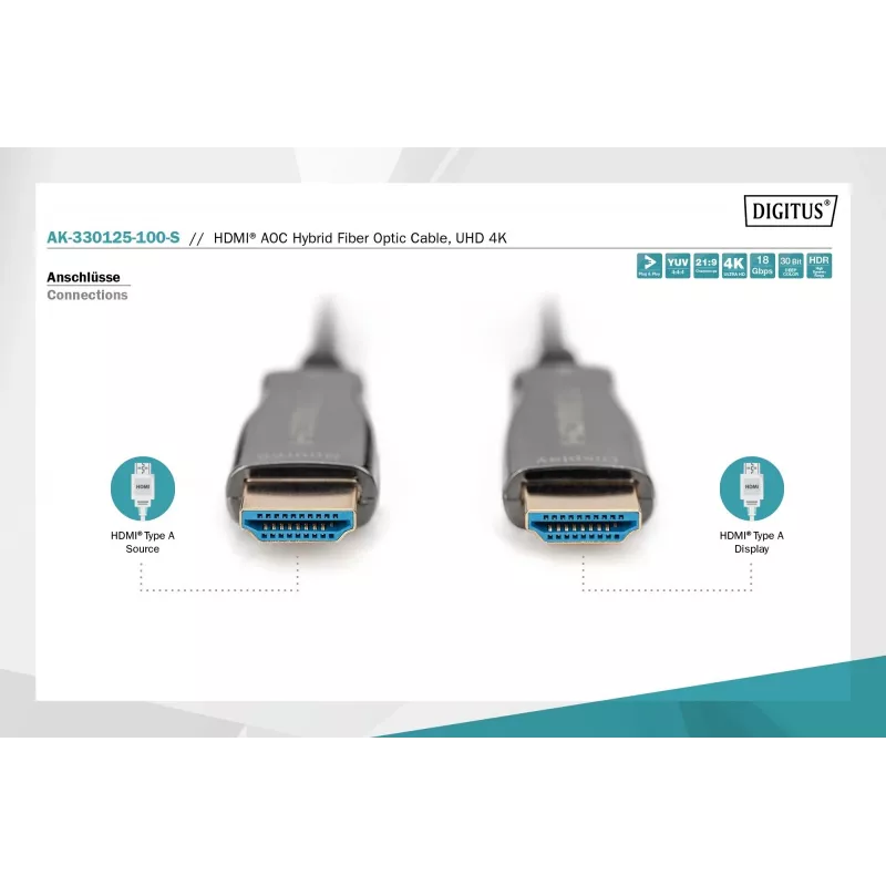 HDMI AOC Hybrid Fiber Optic Cable Digitus AK-330125-100-S