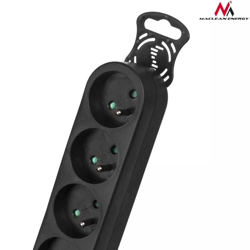 Power extension MACLEAN MCE225 — 1.5 m cable, 6 Type F AC outlets, indoor, black