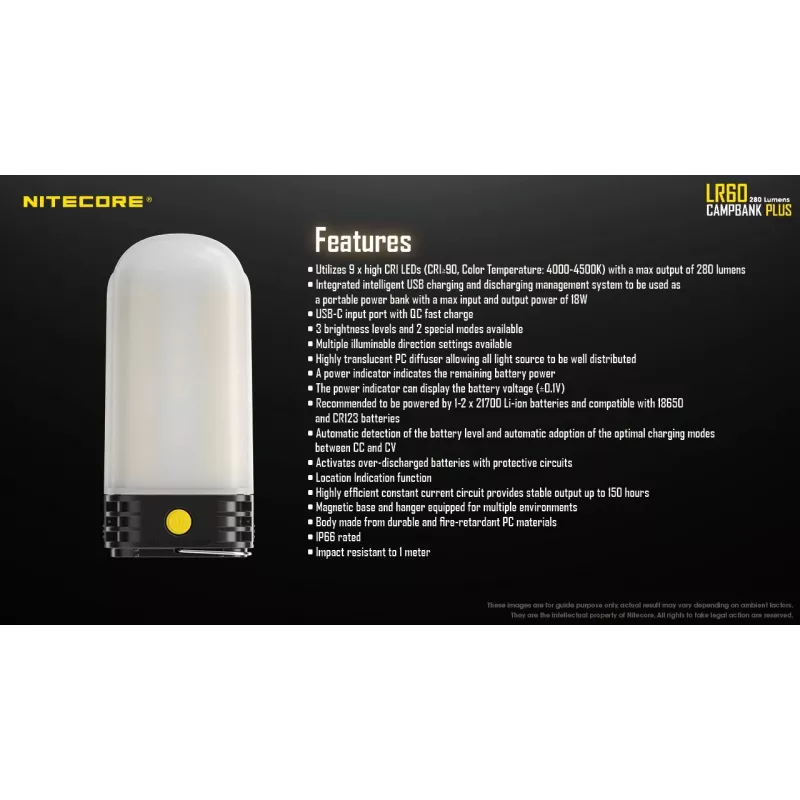 Battery powered camping lantern Nitecore LR60 280 lm USB C