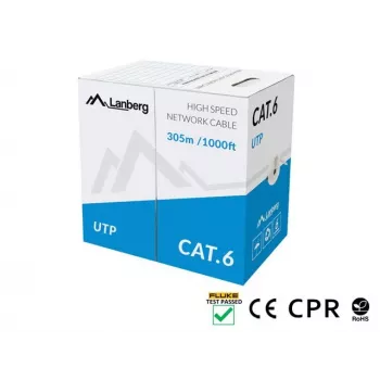 LANBERG networking cable Cat6 U/UTP LCU6-11CU-0305-S, 305 m, 23 AWG, grey, HDPE jacket