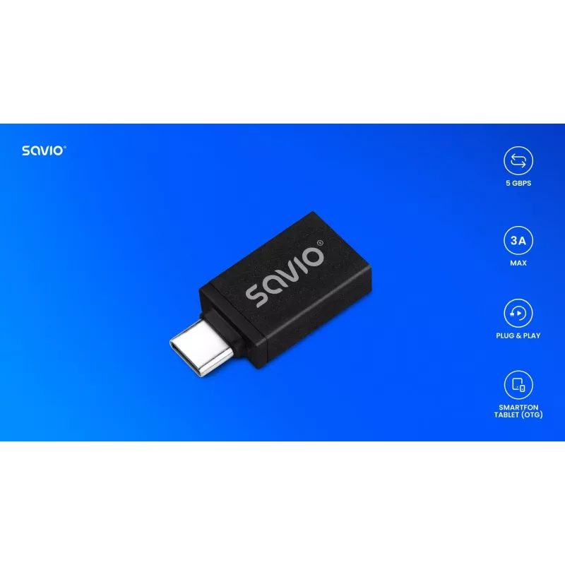 Savio AK-80 Video Cable Adapter 0m USB Type-A USB Type-C Black