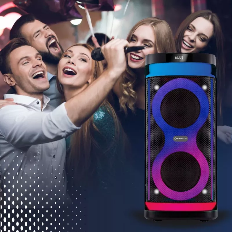 Portable speaker MANTA SPK0601B100, 100 W, Bluetooth, karaoke, wireless microphone, battery, equalizer, disco lighting