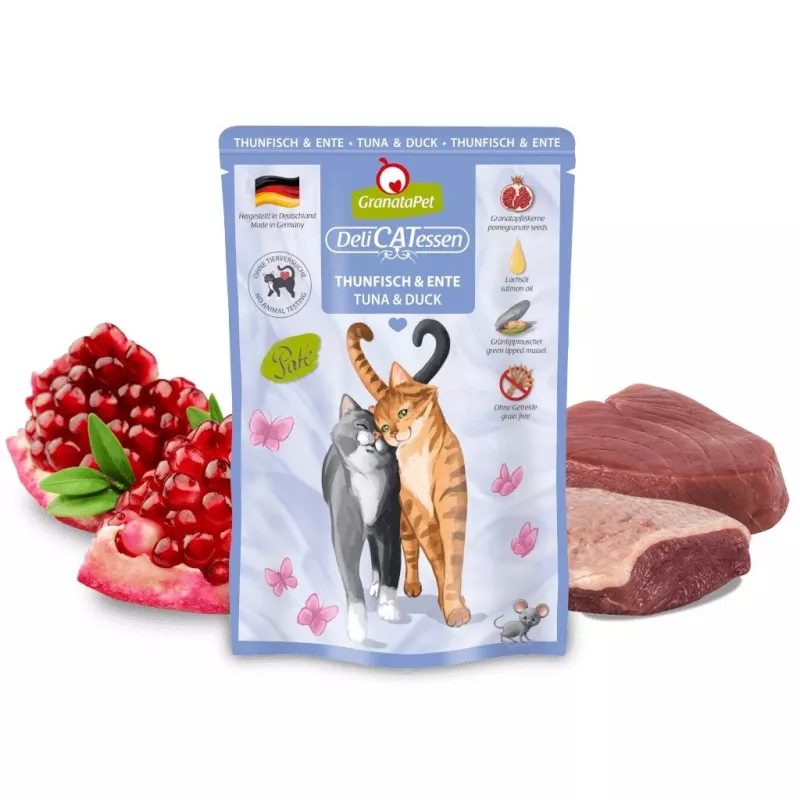 Wet cat food Fox4Pets DeliCATessen Tuna and Duck 85 g pouch, complete grain-free adult diet