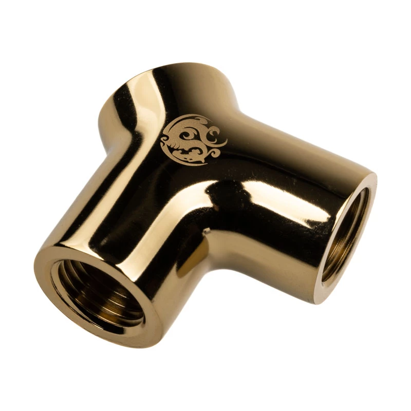 Adapter Y-Splitter 3x G1/4 inch Female for water cooling, BitsPower BP-YBU-TB, gold finish