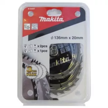 Circular Saw Blade-Set B-33897, Ø 136mm, 16Z / 24Z (3-piece, Bore 20mm, for Battery Saws)