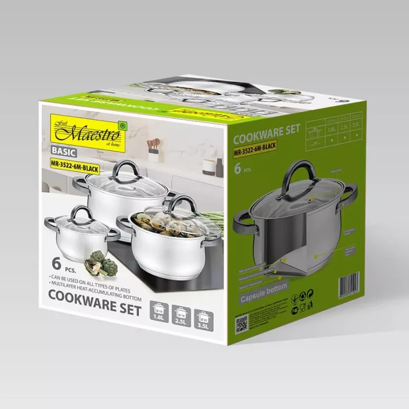 MAESTRO MR-3522-6M-BLACK 6 piece pot set