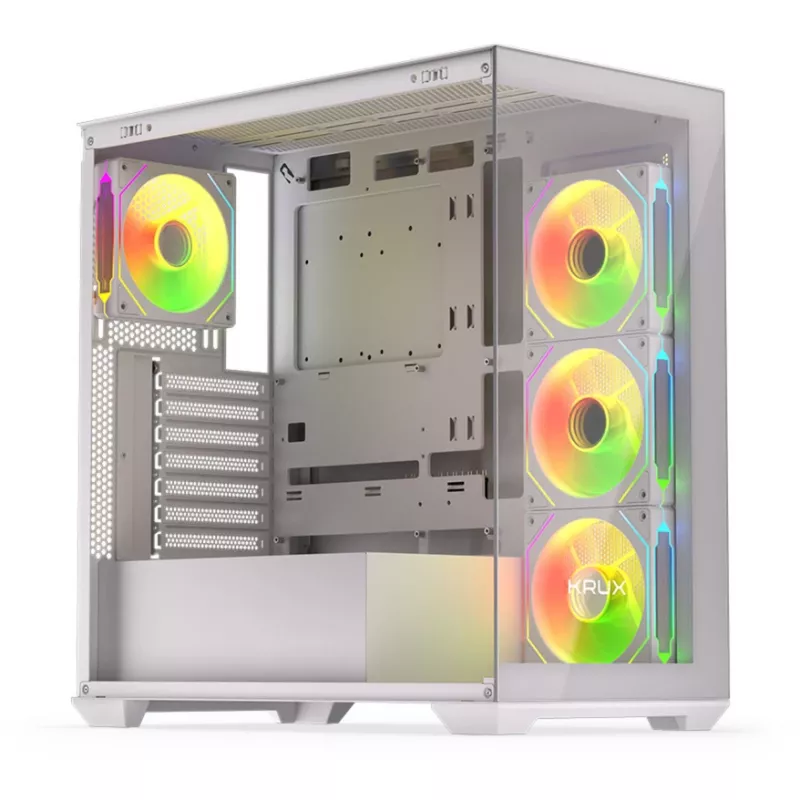PC Case KRUX Exo RGB White — ATX tower, steel, 2x3.5 inch + 2x2.5 inch bays, USB-C, RGB