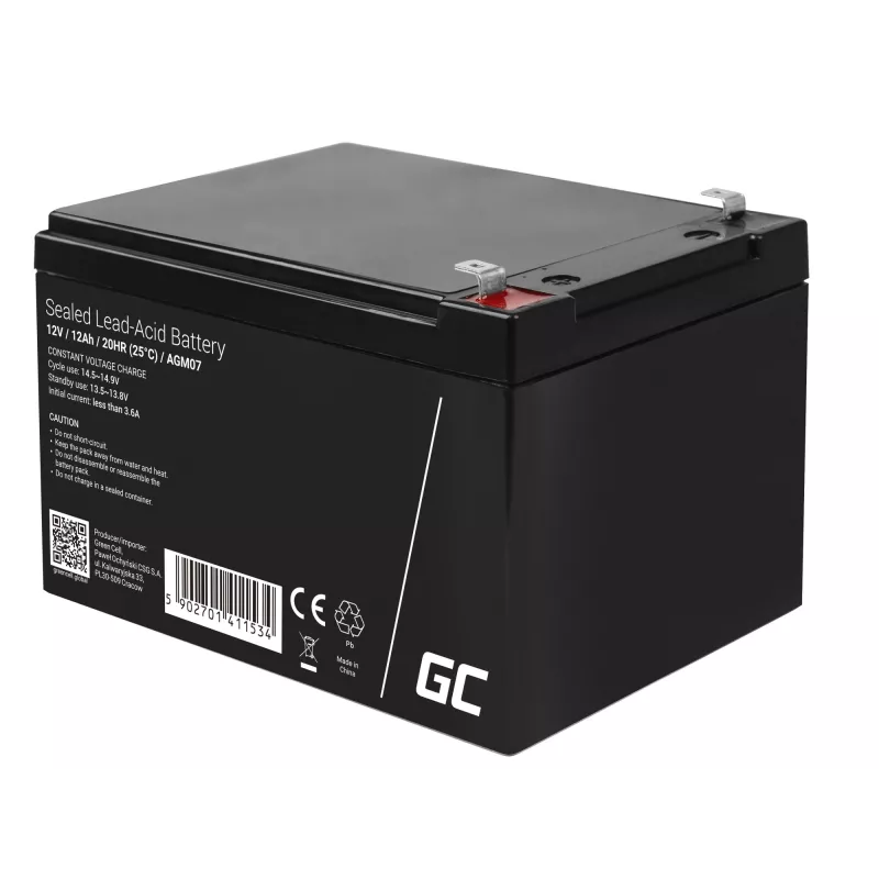 AGM battery Green Cell 12V 12Ah – Sealed Lead Acid (VRLA), 151×98×95 mm, 3.3 kg