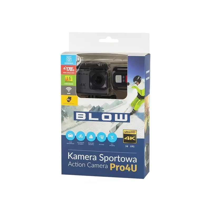 Action camera BLOW 78-538 — 4K Ultra HD, 2 inch display, 170° FOV, Wi‑Fi, image stabilizer, microSD up to 64 GB