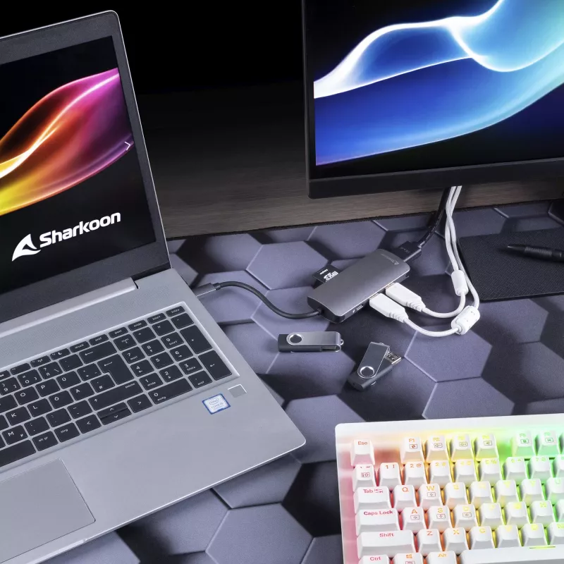 Multiport Adapter Sharkoon USB 3.0 Type C 3.2 Gen 1 Grey