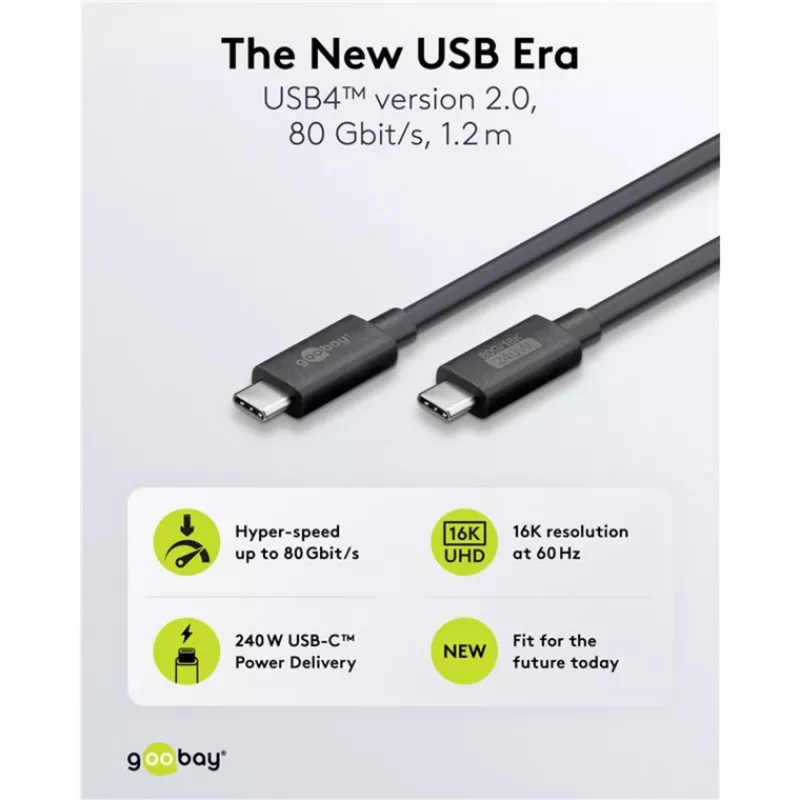 USB-C cable WENTRONIC USB4 Gen4 1.2m — supports 16k@60Hz and 4K@120Hz
