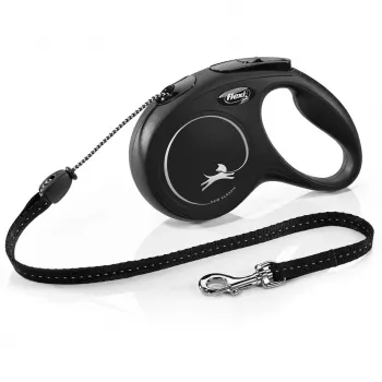 Retractable lead Flexi Classic 5 m Black for medium dogs, cord, max load 20 kg, reflective elements