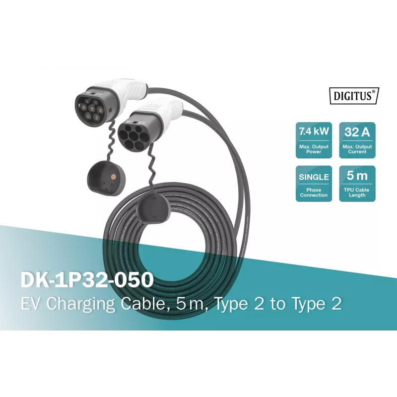 Digitus EV charging cable 5 m type 2 to type 2 32 A 240 V