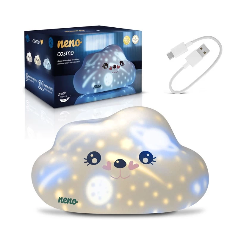 Bedside LED night lamp neno COSMO — silicone portable rechargeable, 3 brightness levels, white, battery-powered