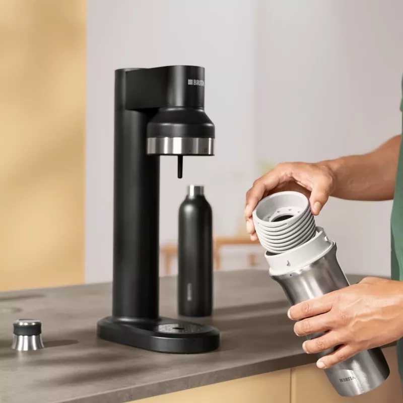 BRITA carbonating bottle 650 ml, stainless steel, black, dishwasher-safe