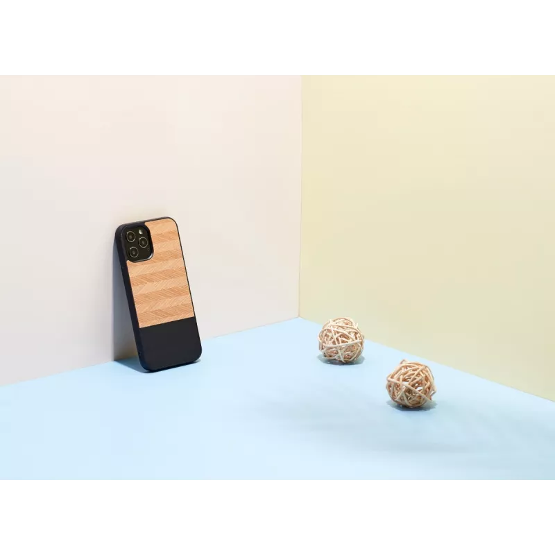 Phone case man and wood for iPhone 12 Pro Max — herringbone nero black