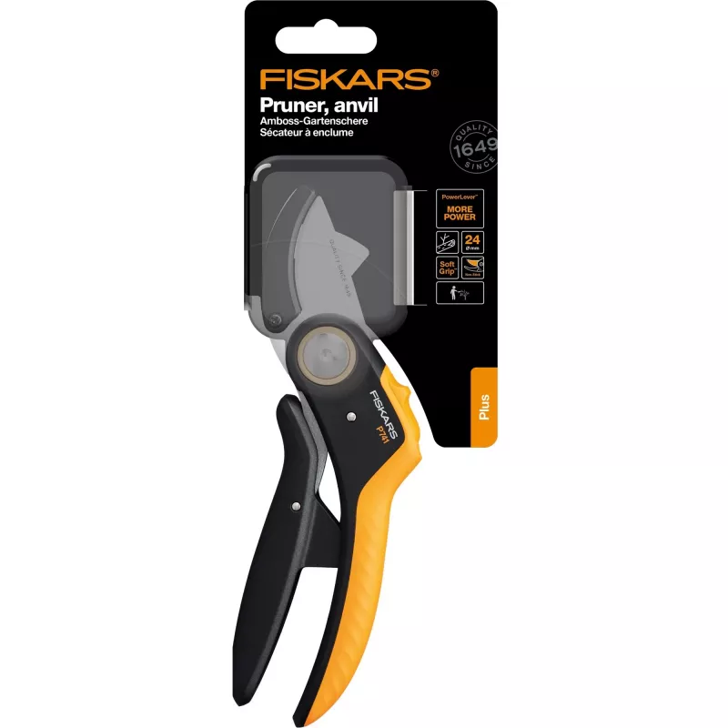 Pruning Shears Fiskars Plus PowerLever Anvil Black Orange