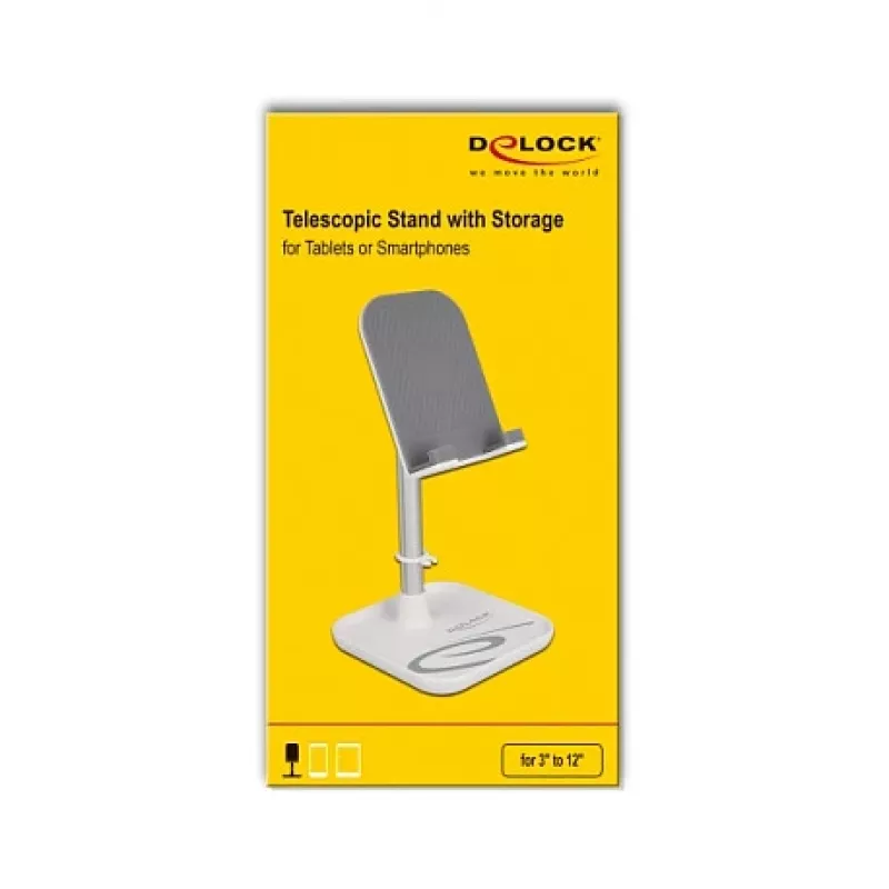 DeLOCK Smartphone and Tablet Telescopic Stand with Storage Silver White